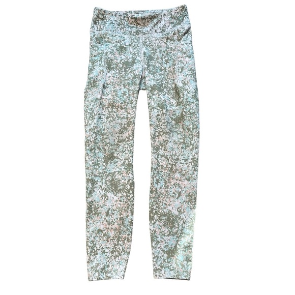 Avia Girls Printed Athletic Leggings with Pockets Green Pink Size Small / 6 - Picture 2 of 7